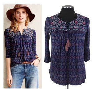 One September - Majorelle Embroidered Tassel Top - Anthropologie